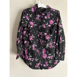 Roaman's Women's Size 14W Long-Sleeve Floral Shirt Button Front Top